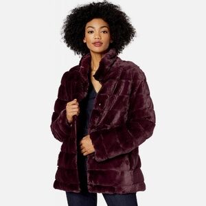 Kensie Faux Fur Reversible Quilted Jacket Coat Burgundy SZ XL